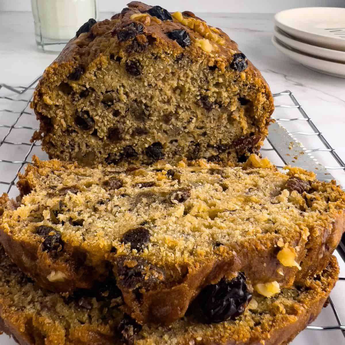 Walnut Raisin Banana Bread Sliced